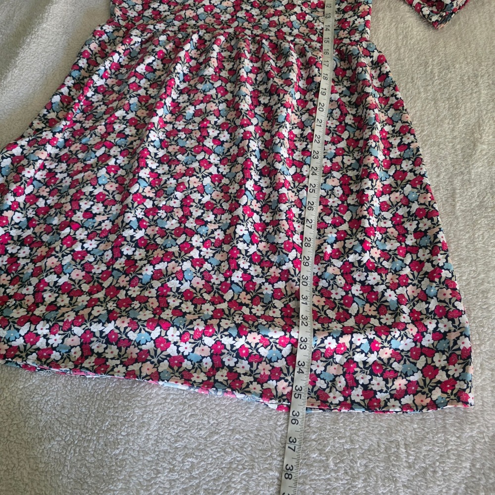 Ann Taylor Floral V-Neck Flutter Sleeve Fit and Flare Dress Pink Blue White - Picture 5 of 6